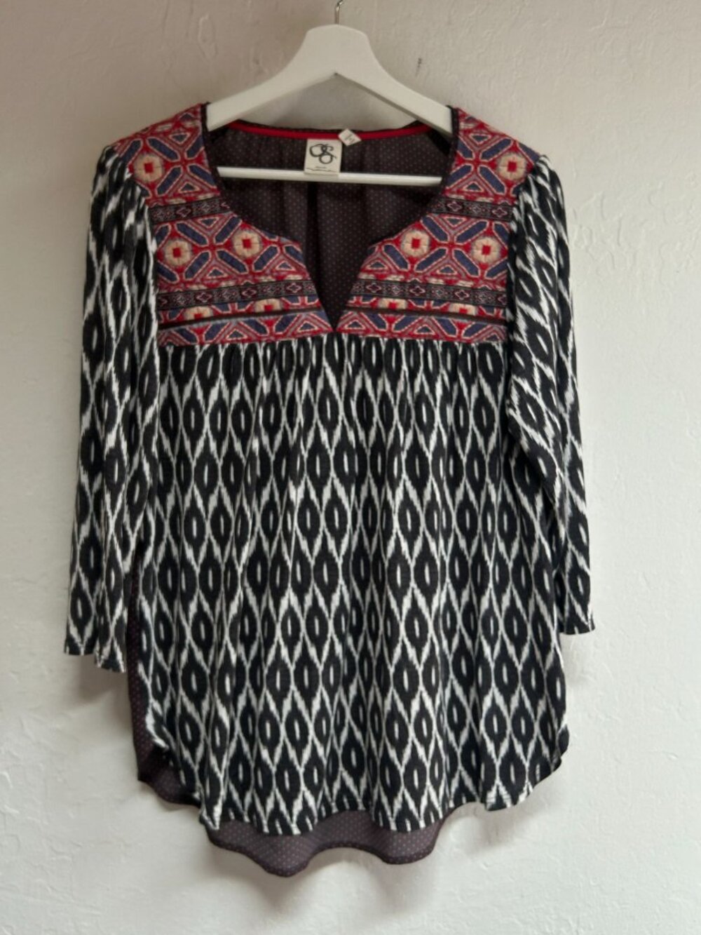 Anthropologie One September Womens Embroidered Boho Tunic Top Medium 3/4 Sleeve
